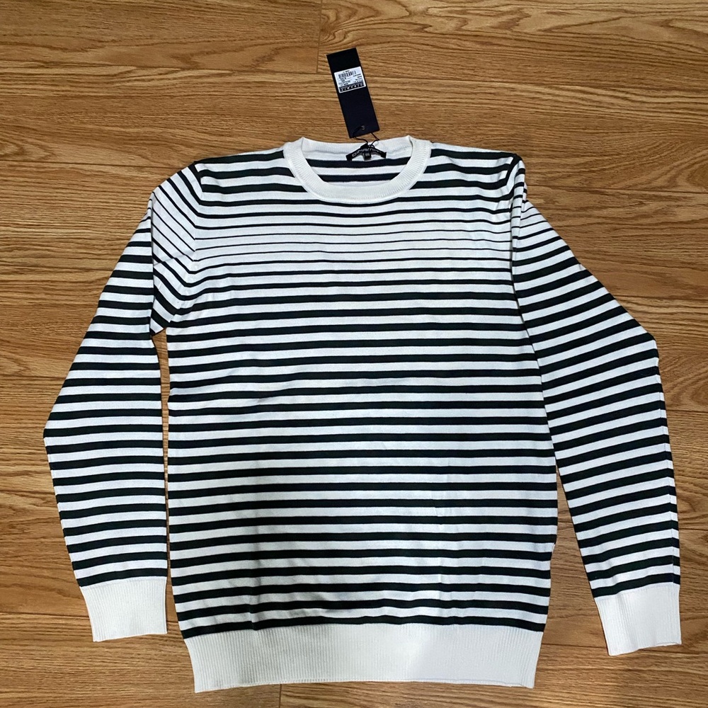 Dinamit Golden Jeans Brand Striped Gray and White Men's Sweater